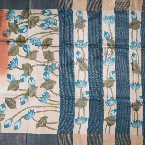 Pure Tussar Cinnamon Brown Saree With Floral Motif 02 - Kumaran Silks