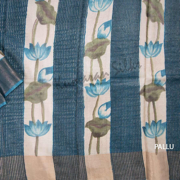 Pure Tussar Cinnamon Brown Saree With Floral Motif 02 - Kumaran Silks