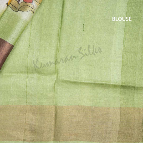 Pure Tussar Light Green Saree With Floral Motif 02 - Kumaran Silks