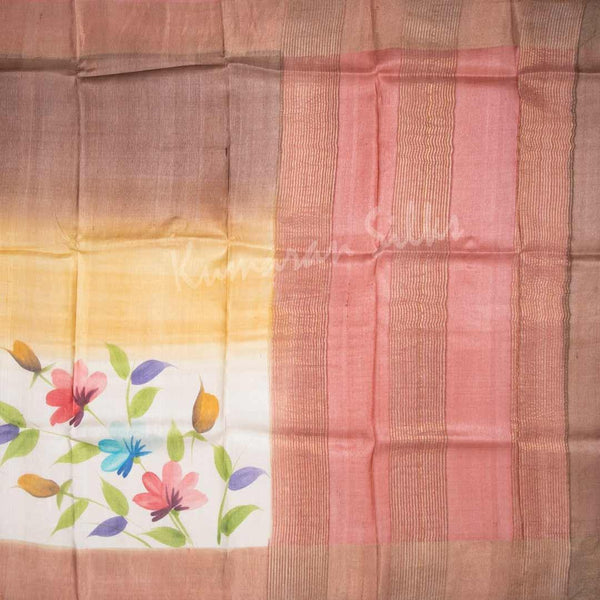 Pure Tussar Gold Saree With Floral Motif - Kumaran Silks