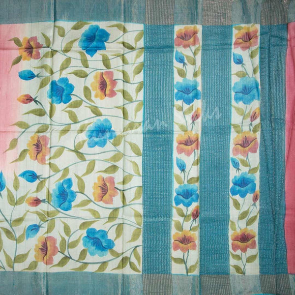 Pure Tussar Peach Saree With Floral Motif 03 - Kumaran Silks