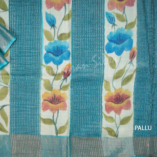 Pure Tussar Peach Saree With Floral Motif 03 - Kumaran Silks