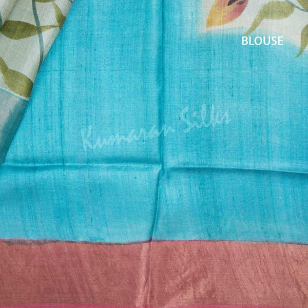 Pure Tussar Peach Saree With Floral Motif 03 - Kumaran Silks