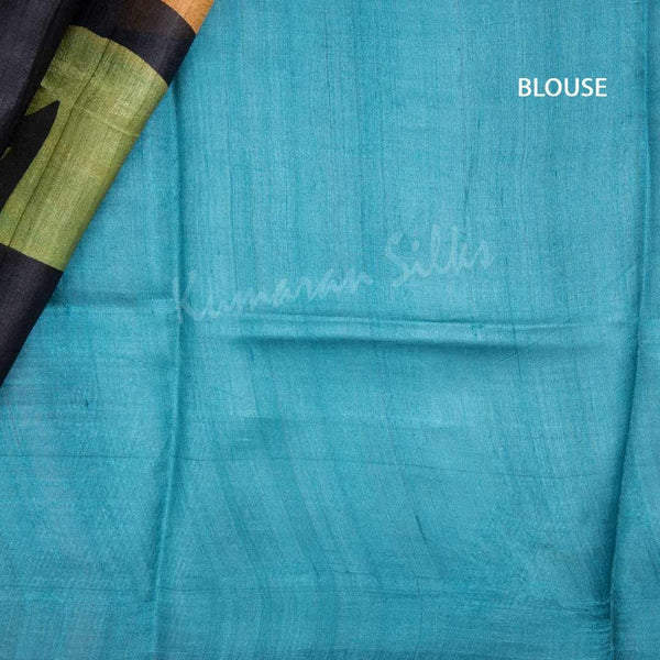 Pure Tussar Black Geometric Printed Saree - Kumaran Silks