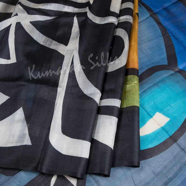 Pure Tussar Black Geometric Printed Saree - Kumaran Silks
