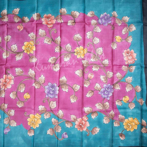 Pure Tussar Dark Pink Saree With Leaf Design - Kumaran Silks