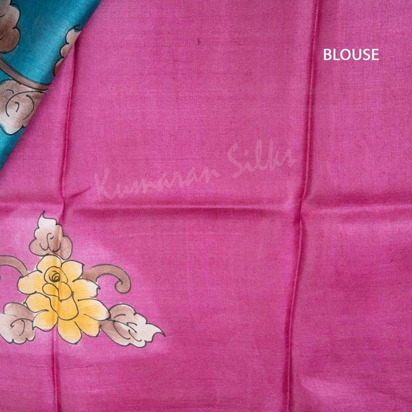 Pure Tussar Dark Pink Saree With Leaf Design - Kumaran Silks