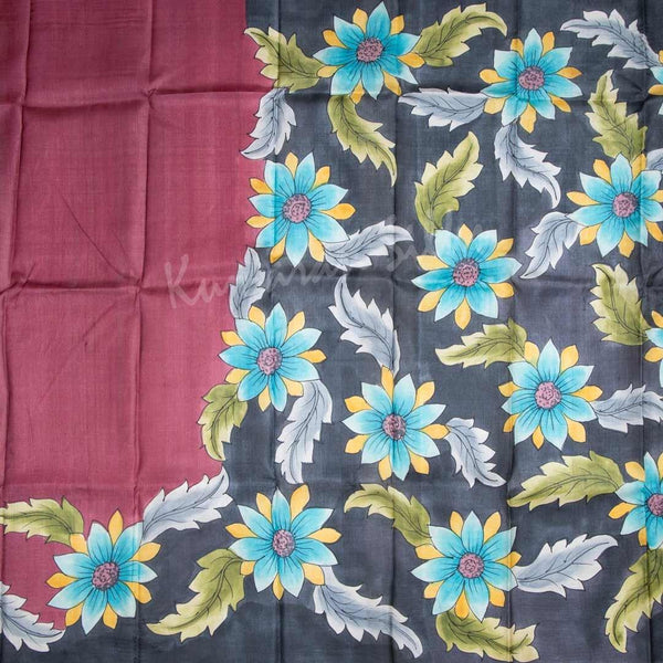 Pure Tussar Wine Plain Saree - Kumaran Silks