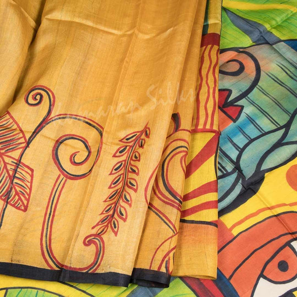 Pure Tussar Yellow Printed Saree - Kumaran Silks