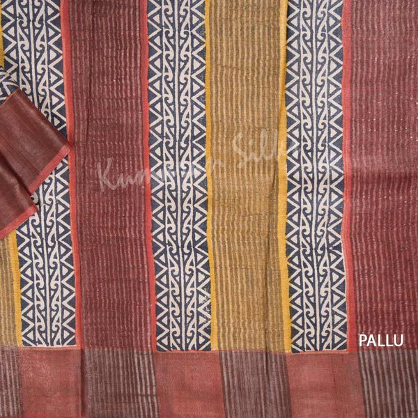 Pure Tussar Cream Zig Zag Design Saree - Kumaran Silks