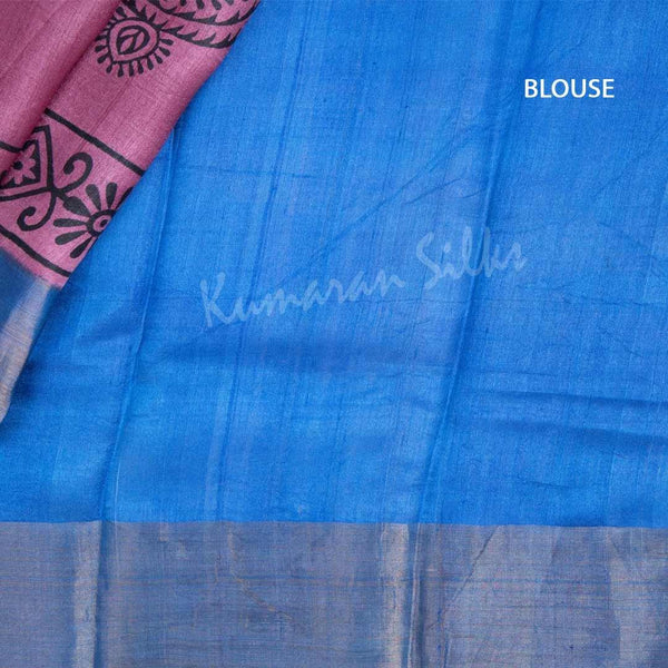 Pure Tussar Dark Pink Mango Printed Saree - Kumaran Silks