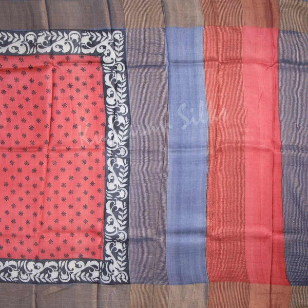 Pure Tussar Red Floral Printed Saree - Kumaran Silks