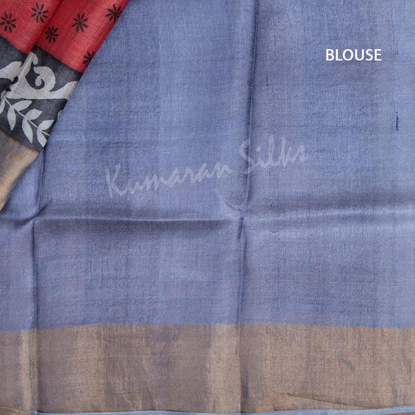 Pure Tussar Red Floral Printed Saree - Kumaran Silks