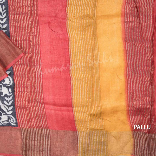 Pure Tussar Mango Yellow Floral Printed Saree 02 - Kumaran Silks