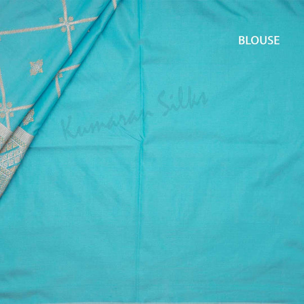 Semi Banaras Sky Blue Saree With Diamond Design - Kumaran Silks
