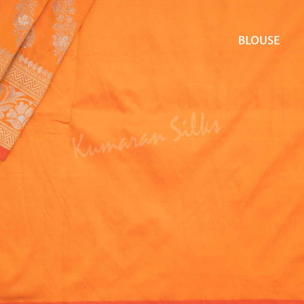 Semi Banaras Orange Saree With Floral Motif - Kumaran Silks