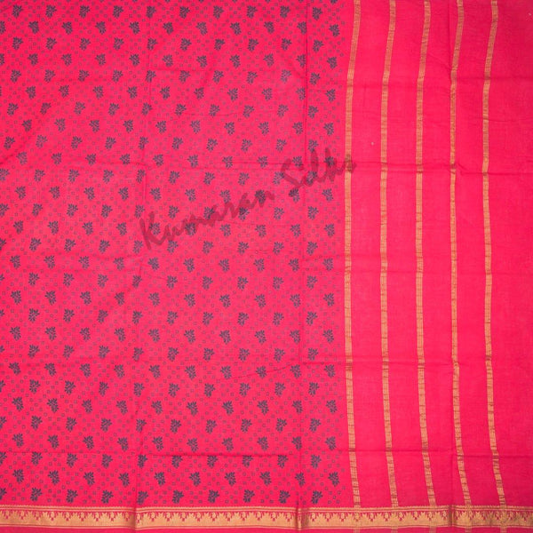 Sungudi Cotton Hot Pink Printed Saree Without Blouse 02 - Kumaran Silks
