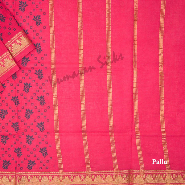 Sungudi Cotton Hot Pink Printed Saree Without Blouse 02 - Kumaran Silks