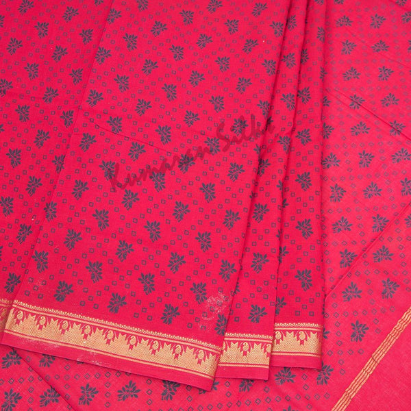 Sungudi Cotton Hot Pink Printed Saree Without Blouse 02 - Kumaran Silks