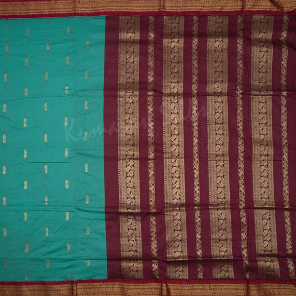 Kalyani Cotton Fern Green Saree With Contrast Border - Kumaran Silks