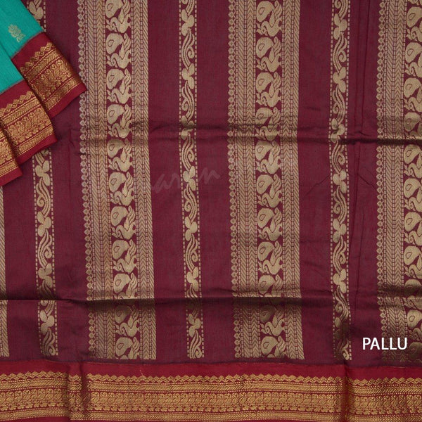 Kalyani Cotton Fern Green Saree With Contrast Border - Kumaran Silks