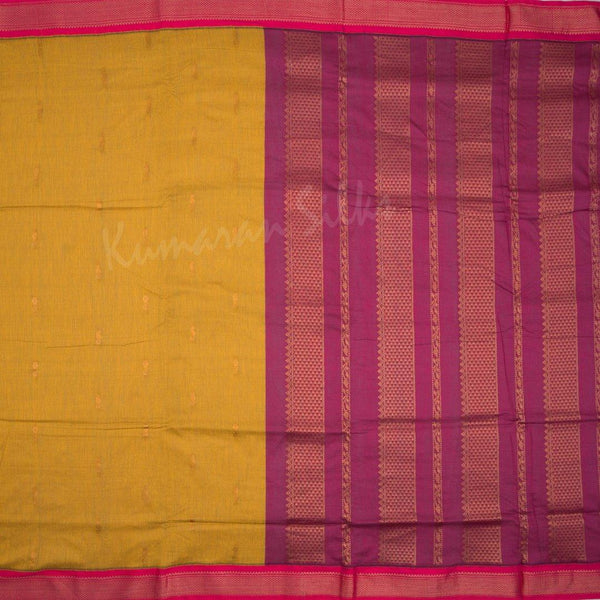 Kalyani Cotton Mustard Saree With Contrast Border - Kumaran Silks