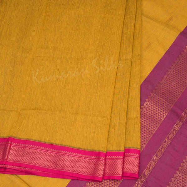 Kalyani Cotton Mustard Saree With Contrast Border - Kumaran Silks