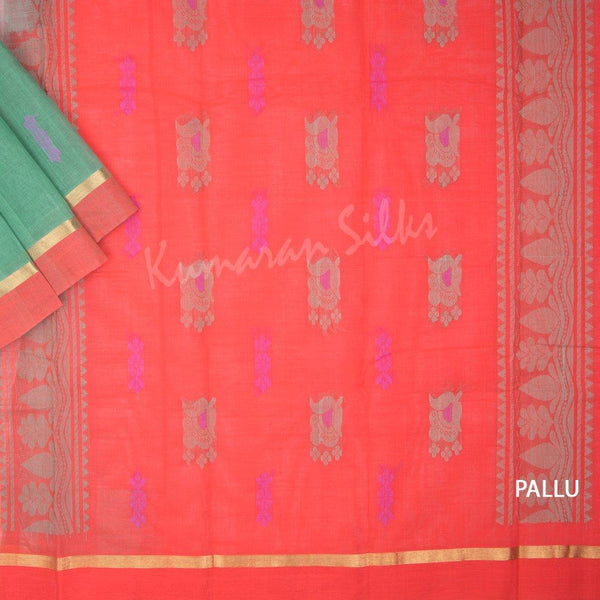 Kanchi Cotton Light Geen Saree With Simple Border - Kumaran Silks