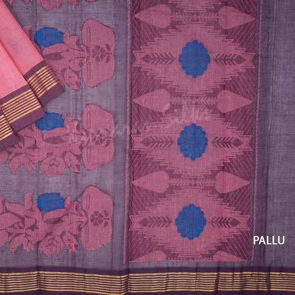 Kanchi Cotton Rose Pink Saree With Simple Border - Kumaran Silks
