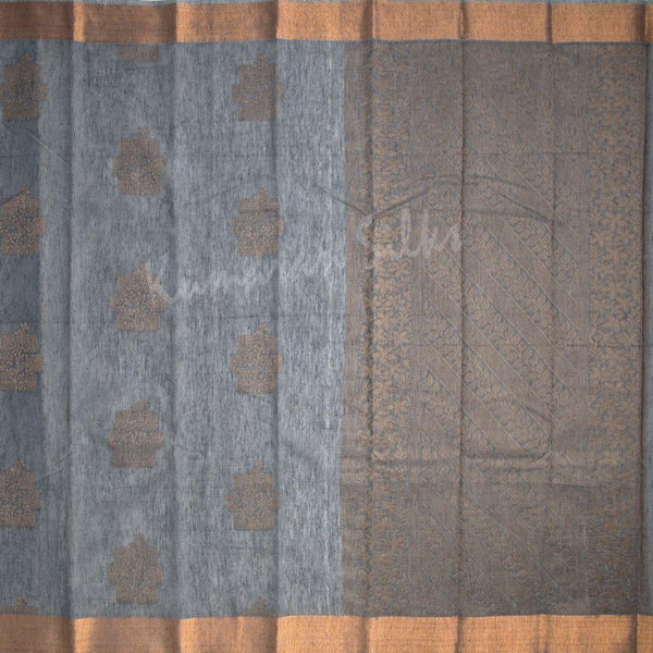 Silk Cotton Grey Zari Worked Saree - Kumaran Silks