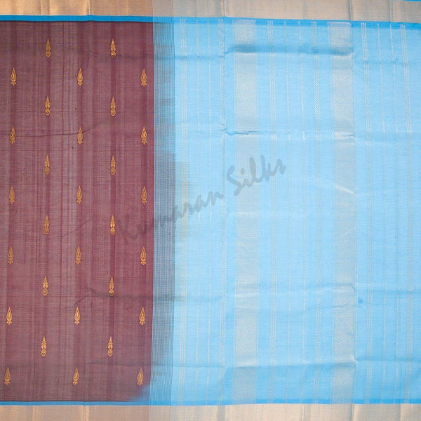 Amirthavarshini Silk Cotton Dark Brown Saree With Zari Buttas - Kumaran Silks