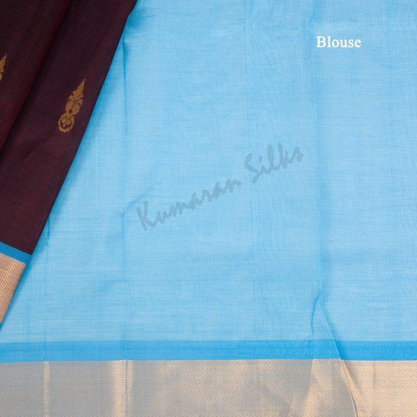 Amirthavarshini Silk Cotton Dark Brown Saree With Zari Buttas - Kumaran Silks