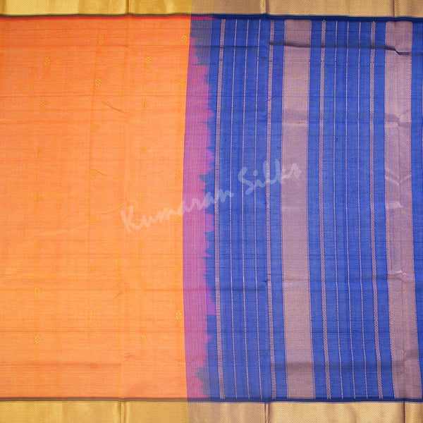 Amirthavarshini Silk Cotton Mango Yellow Saree With Zari Buttas - Kumaran Silks