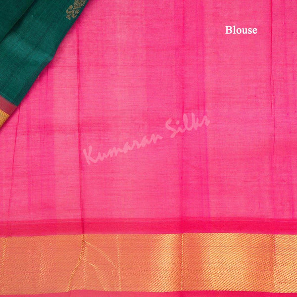 Amirthavarshini Silk Cotton Peacock Green Saree With Zari Buttas - Kumaran Silks