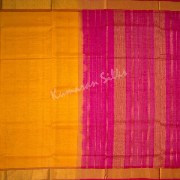 Amirthavarshini Silk Cotton Mango Yellow Plain Saree - Kumaran Silks