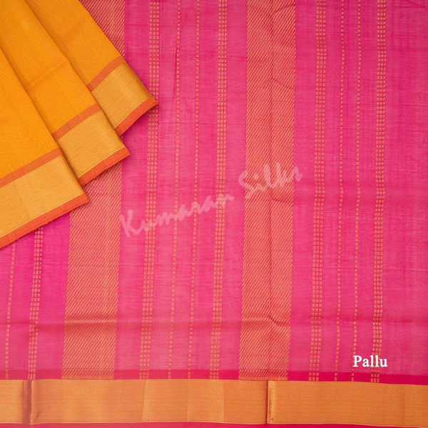 Amirthavarshini Silk Cotton Mango Yellow Plain Saree - Kumaran Silks