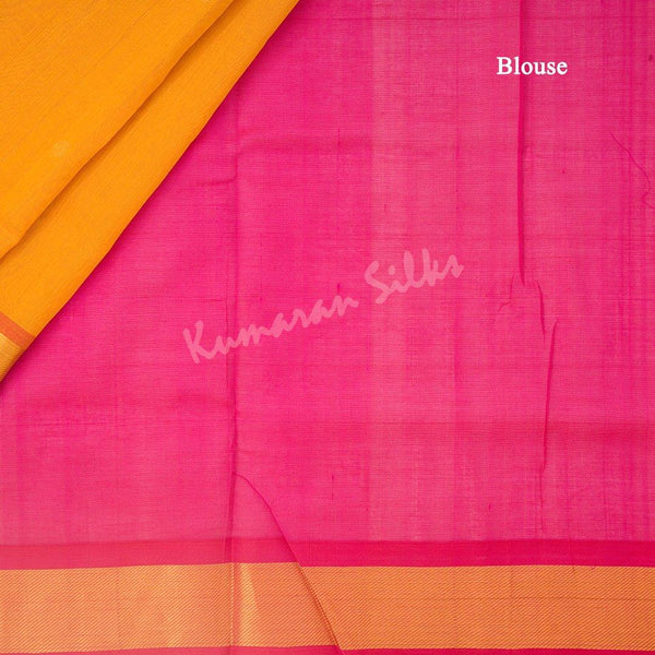 Amirthavarshini Silk Cotton Mango Yellow Plain Saree - Kumaran Silks