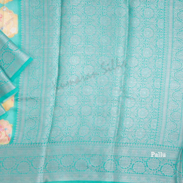 Soft Organza Turquoise Printed Saree - Kumaran Silks
