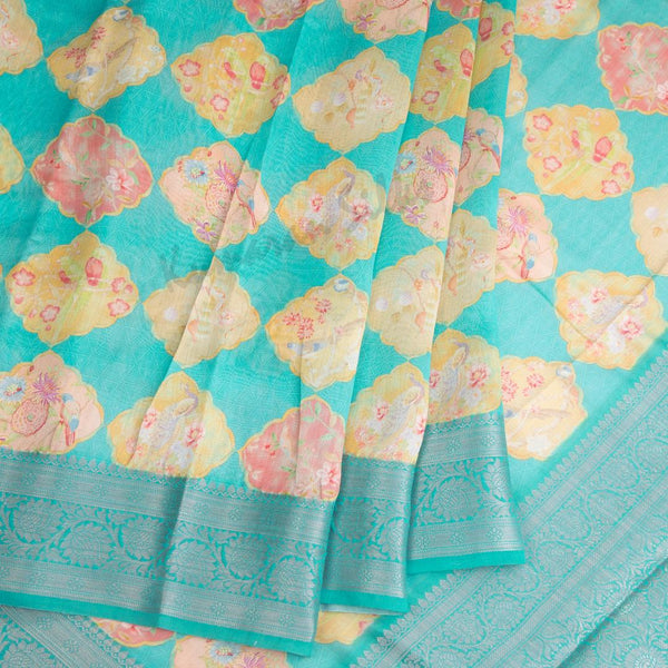 Soft Organza Turquoise Printed Saree - Kumaran Silks