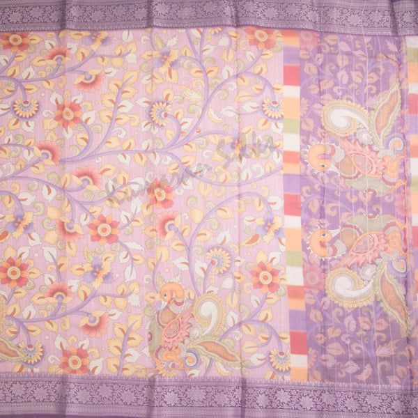 Silk Viscose Purple Kalamkari Printed Saree - Kumaran Silks