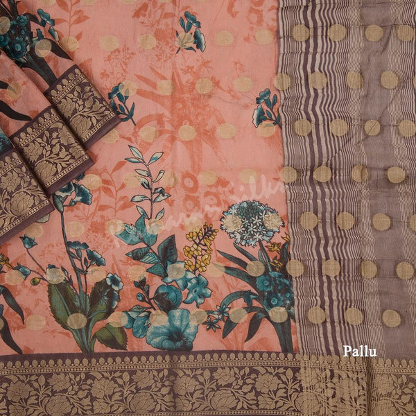Semi Raw Silk Peach Printed Saree - Kumaran Silks