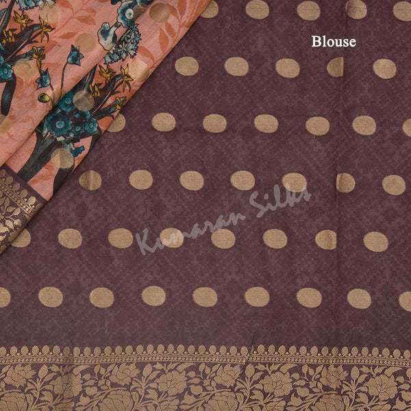 Semi Raw Silk Peach Printed Saree - Kumaran Silks