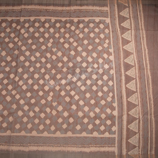 Semi Raw Silk Brown Printed Saree 06 - Kumaran Silks