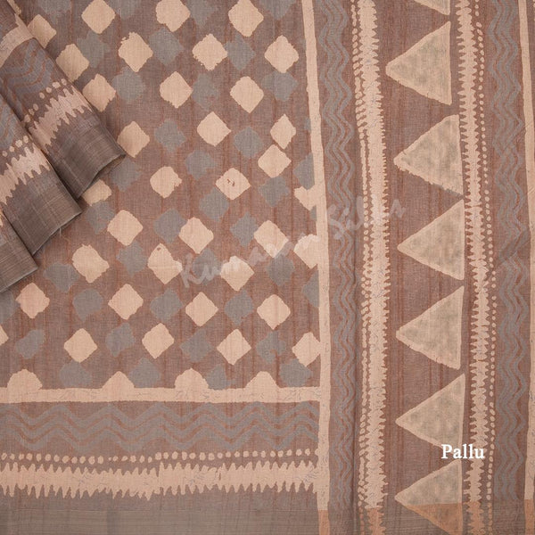 Semi Raw Silk Brown Printed Saree 06 - Kumaran Silks