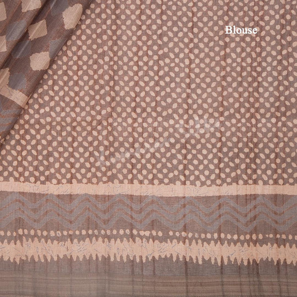 Semi Raw Silk Brown Printed Saree 06 - Kumaran Silks