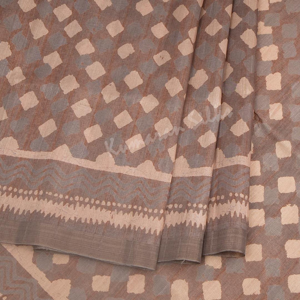 Semi Raw Silk Brown Printed Saree 06 - Kumaran Silks