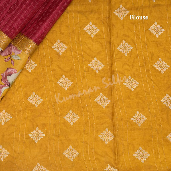 Semi Raw Silk Maroon Printed Saree 03 - Kumaran Silks