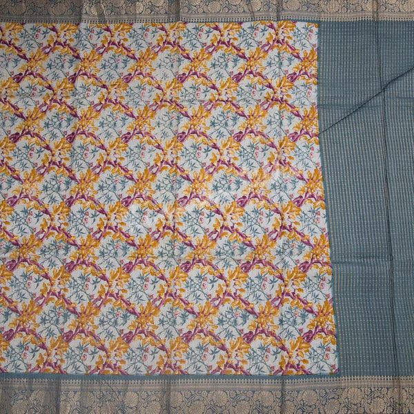 Semi Raw Silk Grey Printed Saree 05 - Kumaran Silks