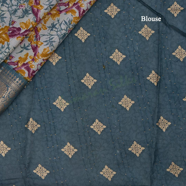 Semi Raw Silk Grey Printed Saree 05 - Kumaran Silks