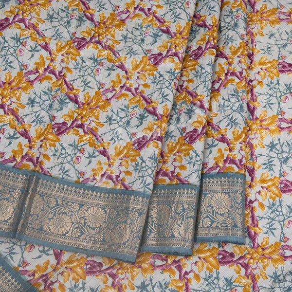 Semi Raw Silk Grey Printed Saree 05 - Kumaran Silks